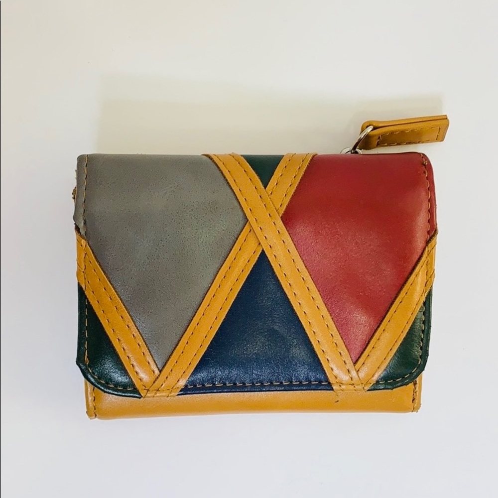 Safe Keeper | Tan Leather Block Colored Triangle Front Design Travel Wallet
